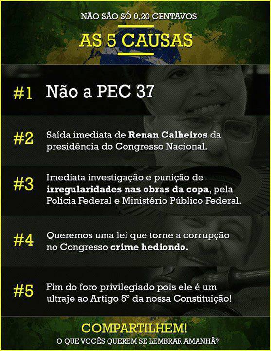 As 5 causas das manifestações no Brasil, supostamente segundo o Anonymous